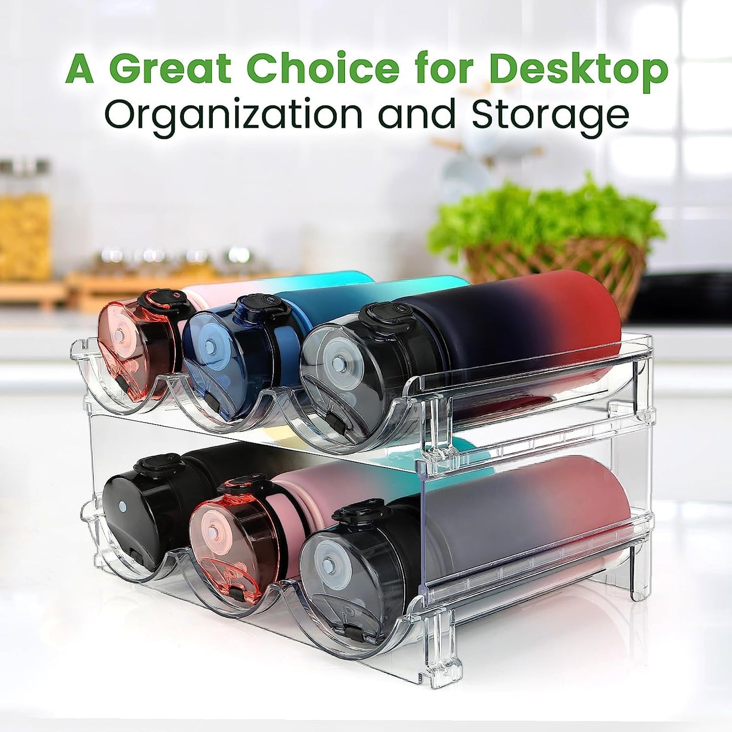 Water Bottle Cabinet Organizer - Stackable Storage Rack (2 Pack)