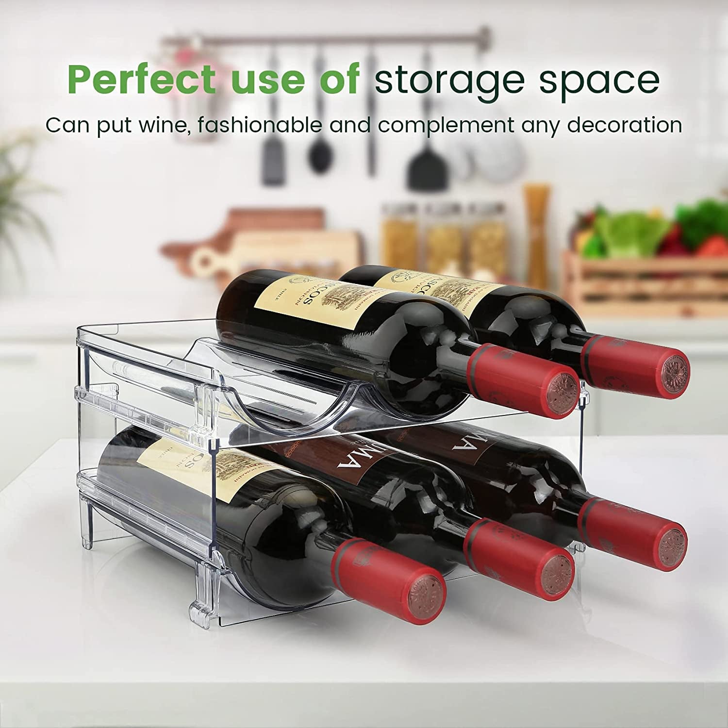 Water Bottle Cabinet Organizer - Stackable Storage Rack (2 Pack)