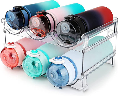 Water Bottle Cabinet Organizer - Stackable Storage Rack (2 Pack)