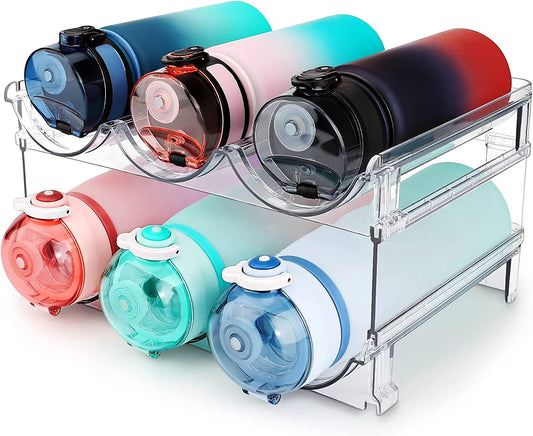 Water Bottle Cabinet Organizer - Stackable Storage Rack (2 Pack)