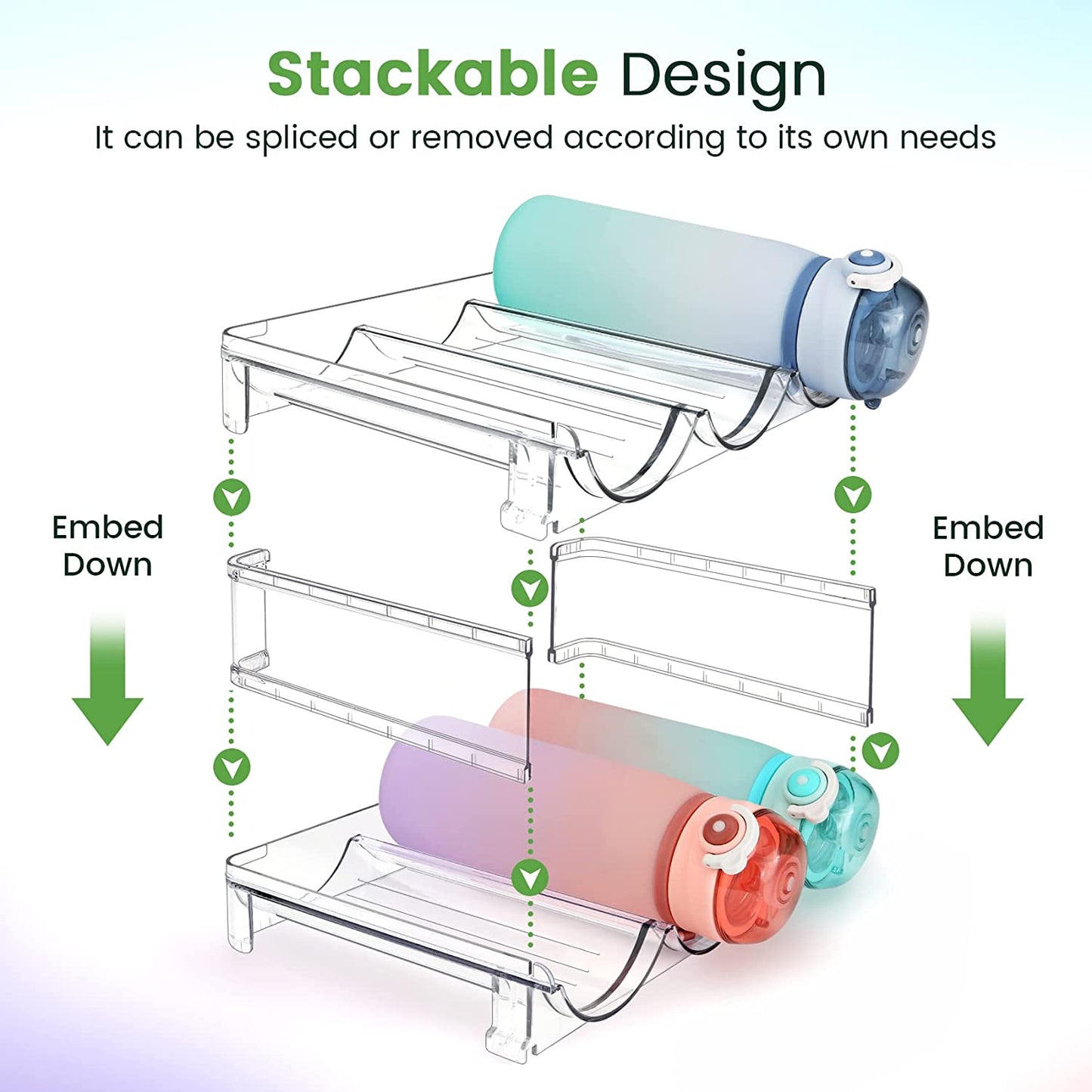 Water Bottle Cabinet Organizer - Stackable Storage Rack (2 Pack)